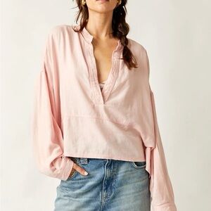 We The Free Jude Linen Rosewater Oversized  Blouse M Boxy Lagenlook Artsy